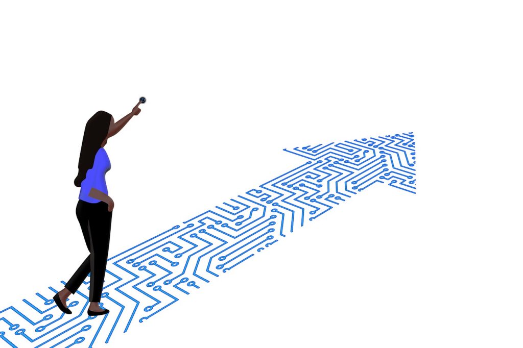 digitization, arrow, woman-6399683.jpg